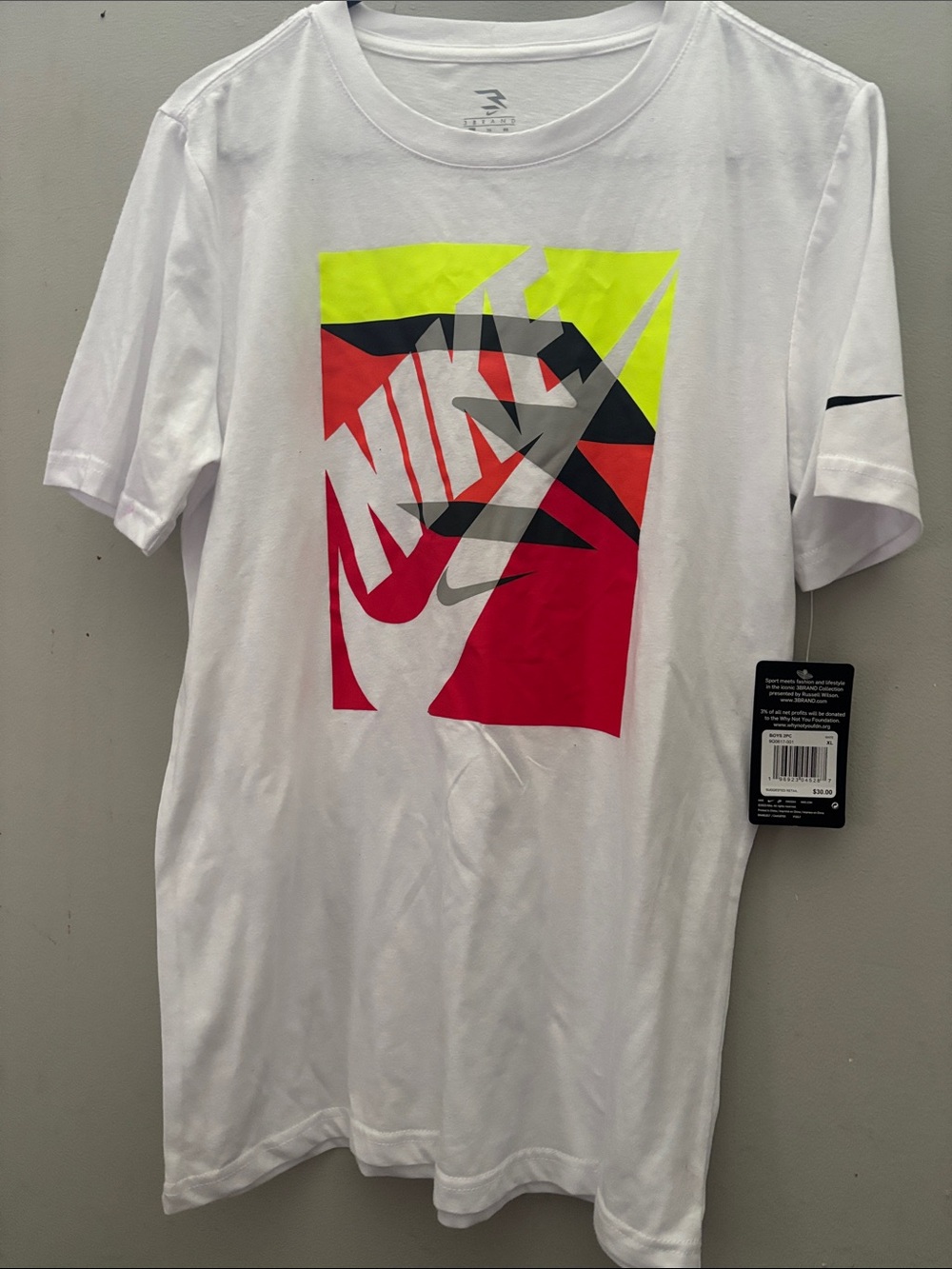 Nike White Short-Sleeve Tee with Neon Yellow, Red & Black Graphic